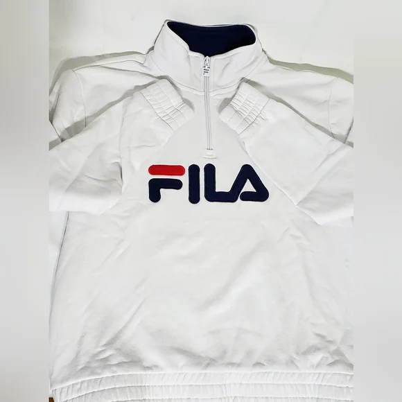 Fila Ladies' 1/4 Zip Fleece Pullover Sweatshirt, White/Navy Large - Picture 14 of 14